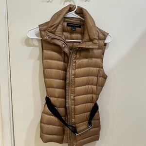 Ralph Lauren Tan/Gold Sleeveless Puffer Vest with High Collar and Quilted Design